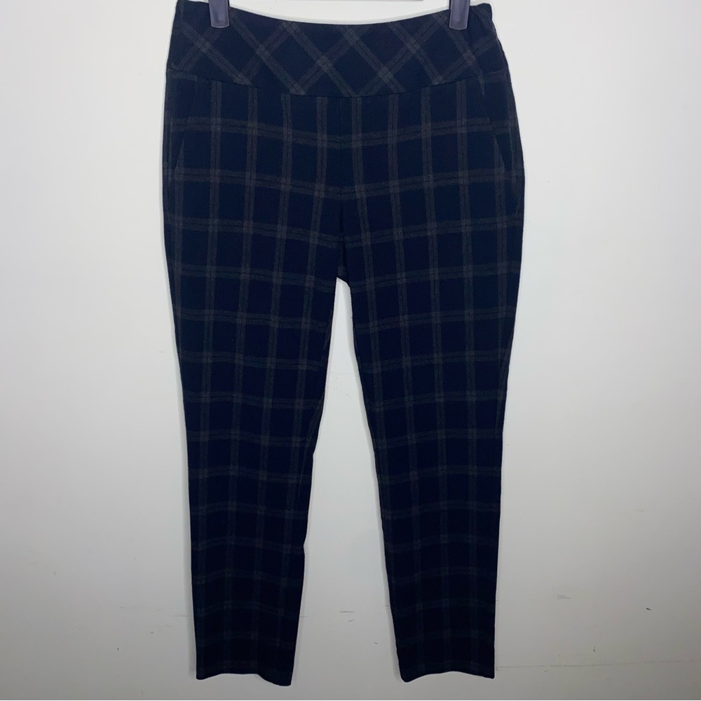 CAbi Size 2 Connery Trouser Navy Blue and Gray Plaid Cropped Pants Style 3572